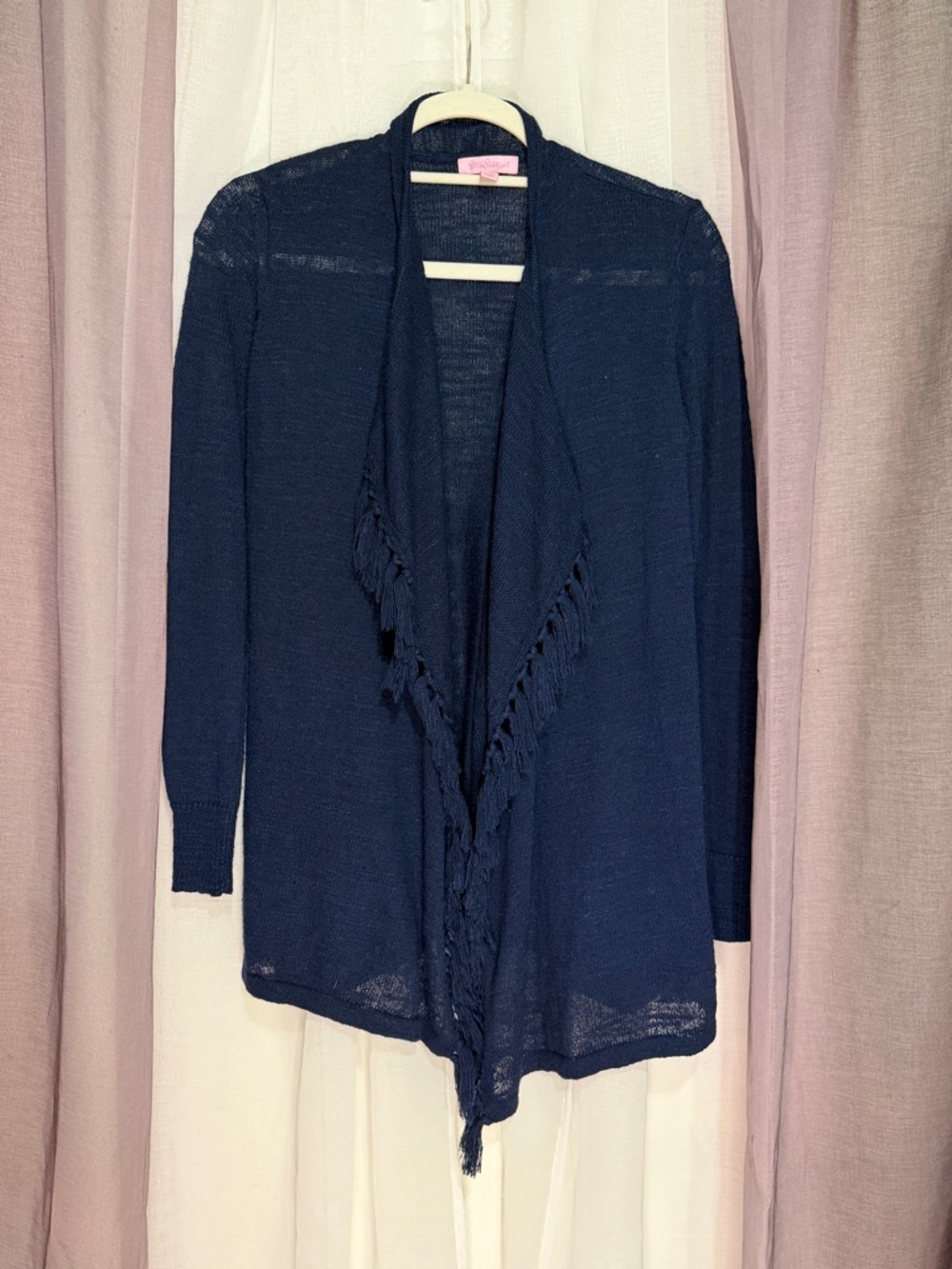 Lily Pulitzer Navy Open-Front Fringe Cardigan Sweater